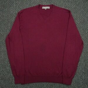 Neiman‎ Marcus Sweater Mens Large Purple Red Silk Cashmere V Neck *